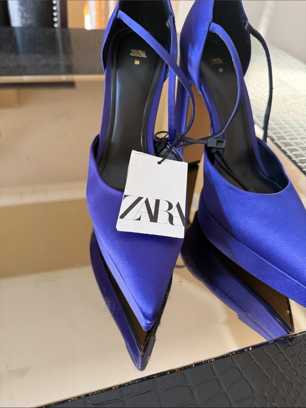 ZARA Women's Purple Satin Platform Ankle-Strap Pumps